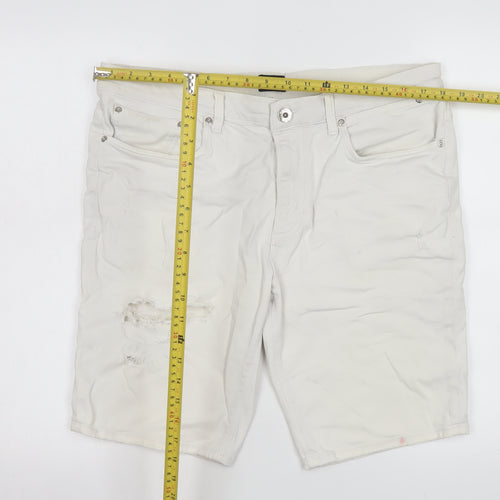 River Island Women’s White Bermuda Denim Shorts Size 36 Stretch Casual
