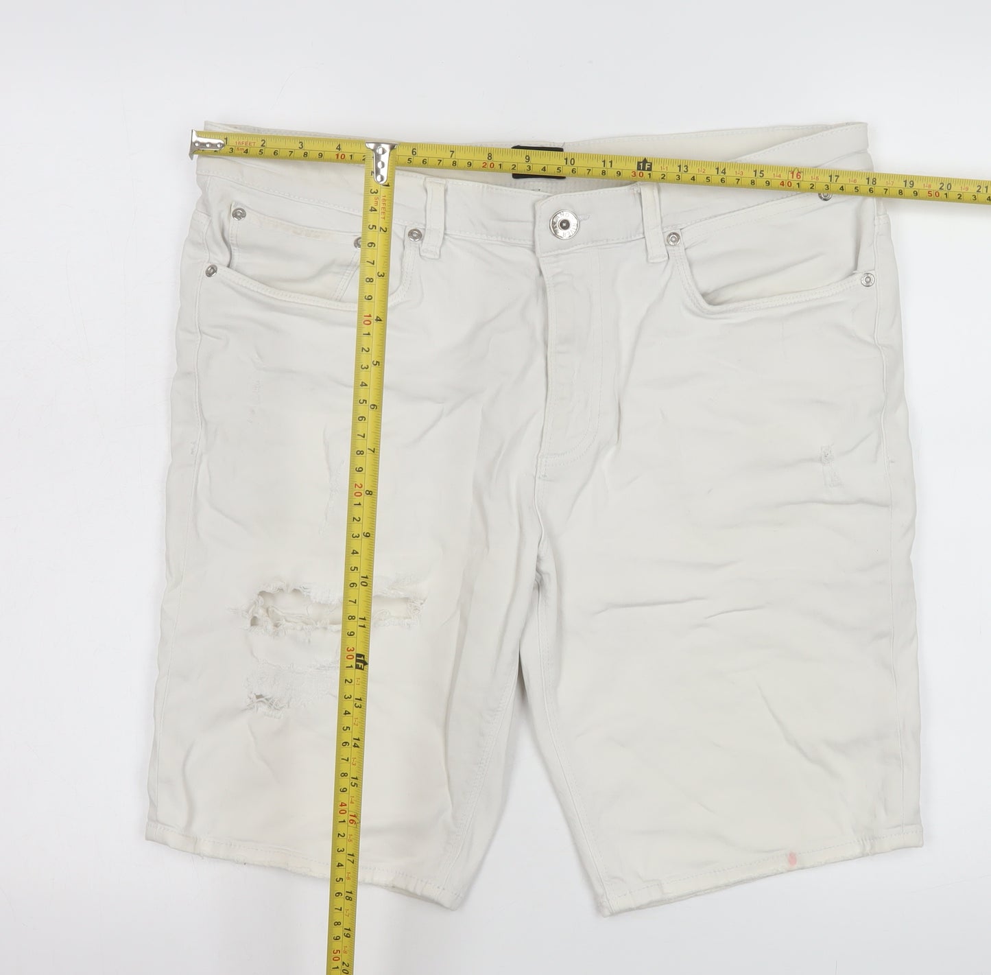 River Island Women’s White Bermuda Denim Shorts Size 36 Stretch Casual