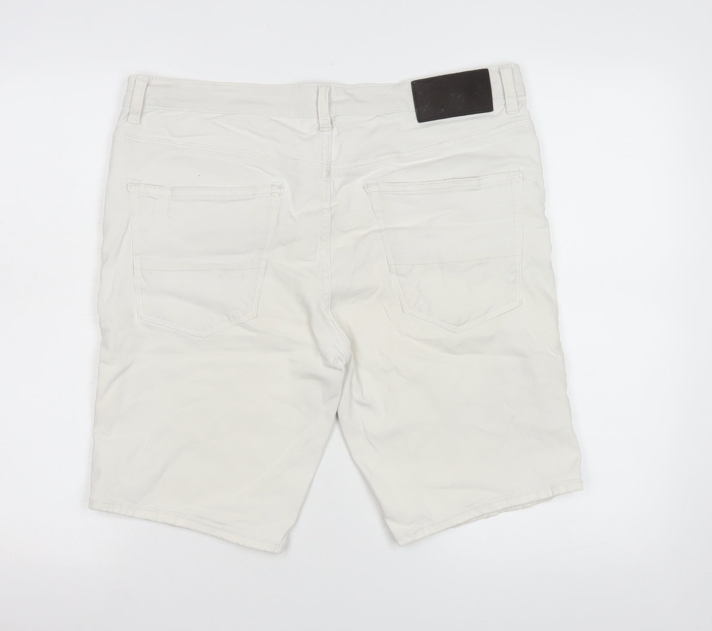 River Island Women’s White Bermuda Denim Shorts Size 36 Stretch Casual