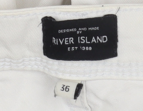 River Island Women’s White Bermuda Denim Shorts Size 36 Stretch Casual