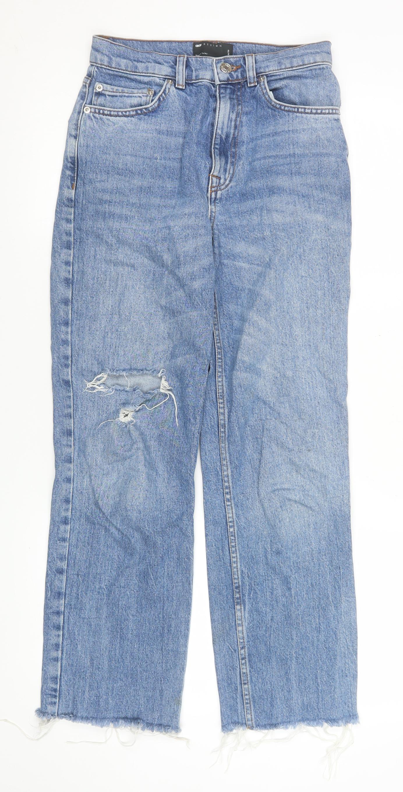 ASOS Women’s Blue Distressed High Rise Straight Jeans Size 8