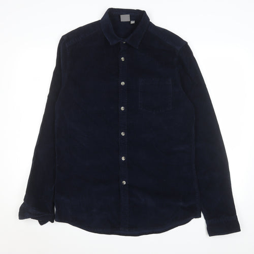 ASOS Men Navy Blue Corduroy Button-Up Shirt L Long Sleeve Casual