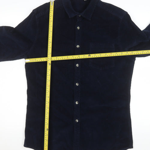 ASOS Men Navy Blue Corduroy Button-Up Shirt L Long Sleeve Casual
