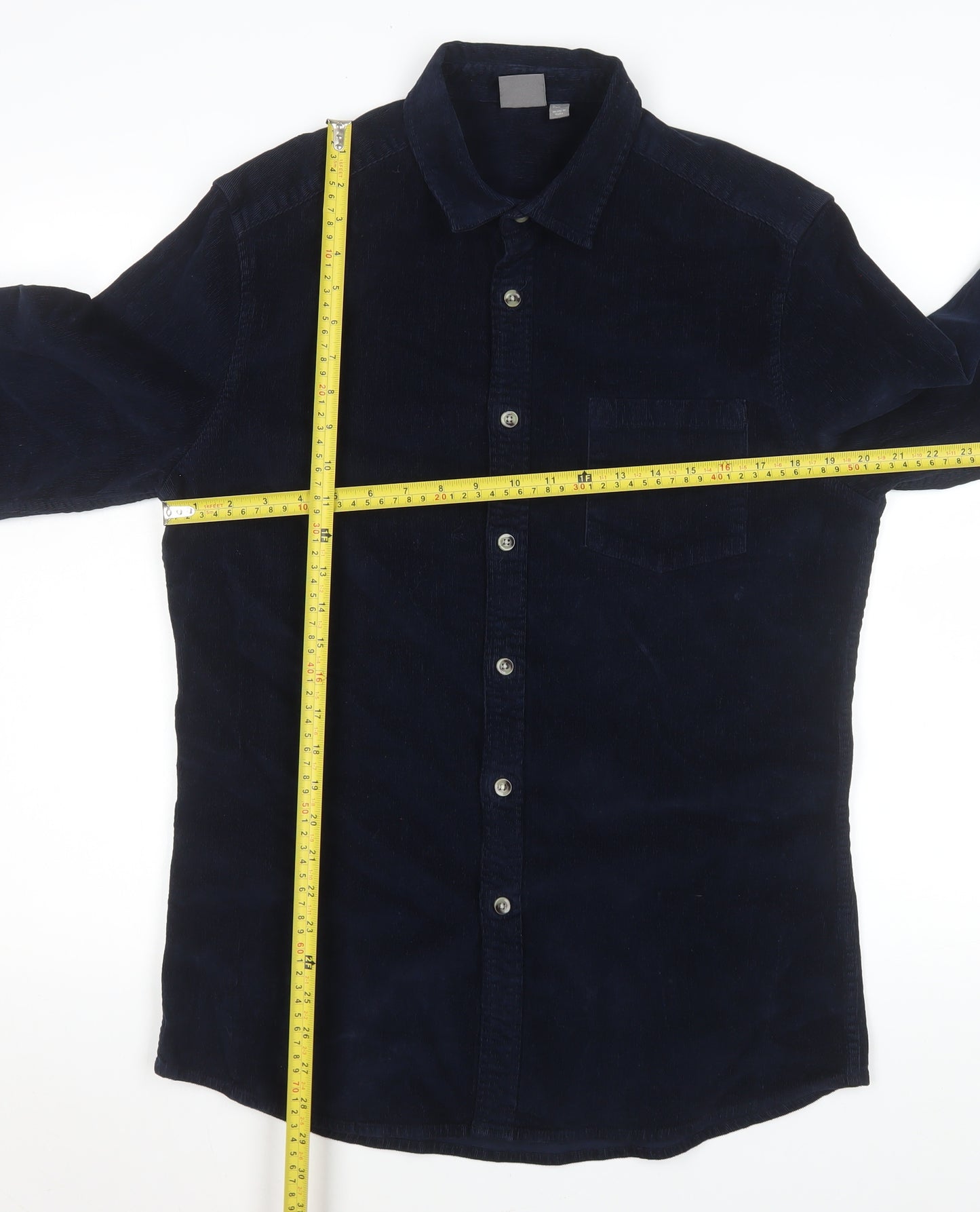 ASOS Men Navy Blue Corduroy Button-Up Shirt L Long Sleeve Casual