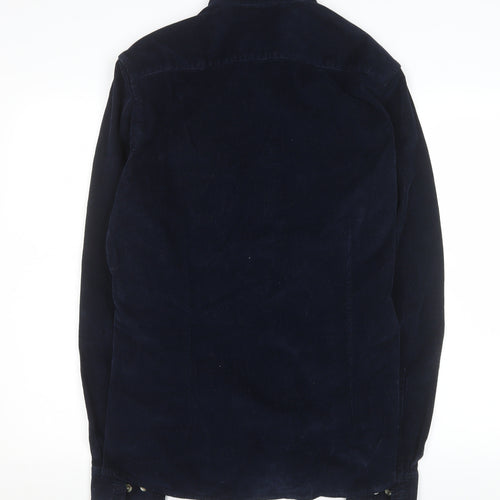 ASOS Men Navy Blue Corduroy Button-Up Shirt L Long Sleeve Casual