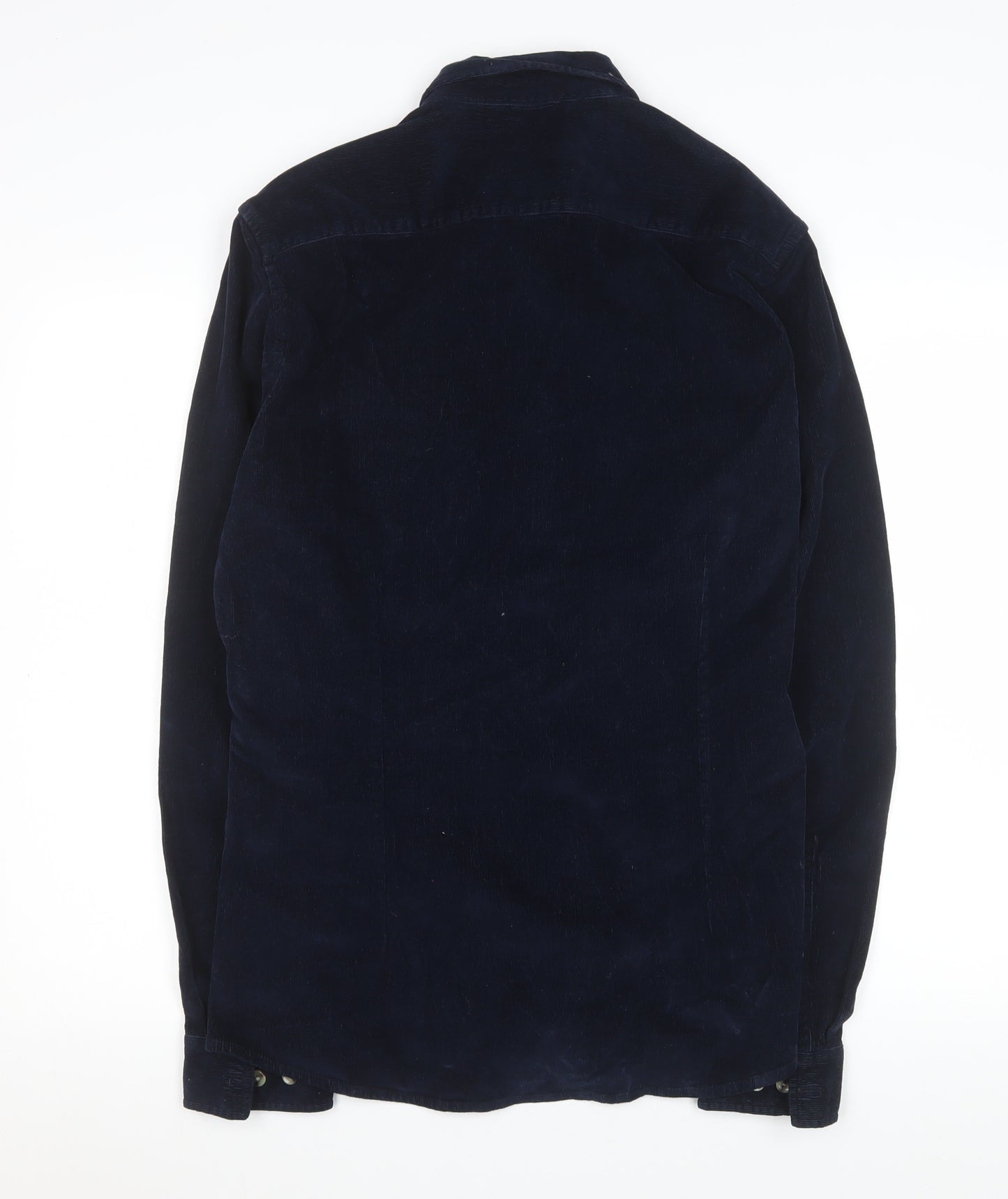 ASOS Men Navy Blue Corduroy Button-Up Shirt L Long Sleeve Casual