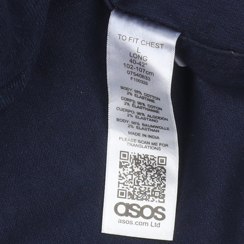 ASOS Men Navy Blue Corduroy Button-Up Shirt L Long Sleeve Casual
