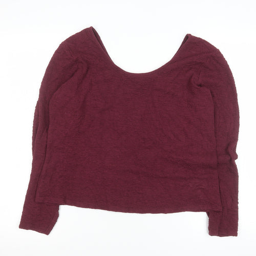 Gallery Womens Burgundy Long Sleeve Scoop Neck Stretch Blouse Size L