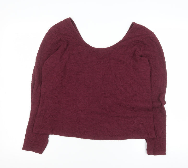 Gallery Womens Burgundy Long Sleeve Scoop Neck Stretch Blouse Size L