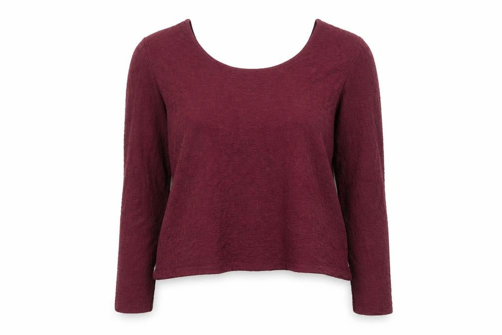 Gallery Womens Burgundy Long Sleeve Scoop Neck Stretch Blouse Size L