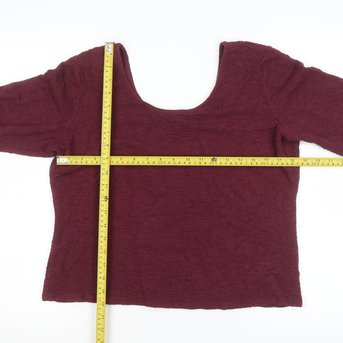 Gallery Womens Burgundy Long Sleeve Scoop Neck Stretch Blouse Size L