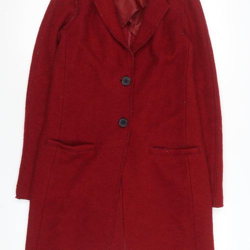 ONLY Womens Red Wool Blend Long Overcoat Size S