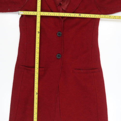 ONLY Womens Red Wool Blend Long Overcoat Size S