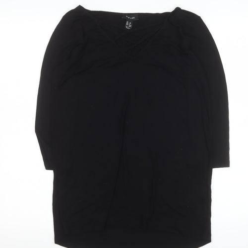 New Look Women’s Black V-Neck 3/4 Sleeve Basic Stretch Top UK 10