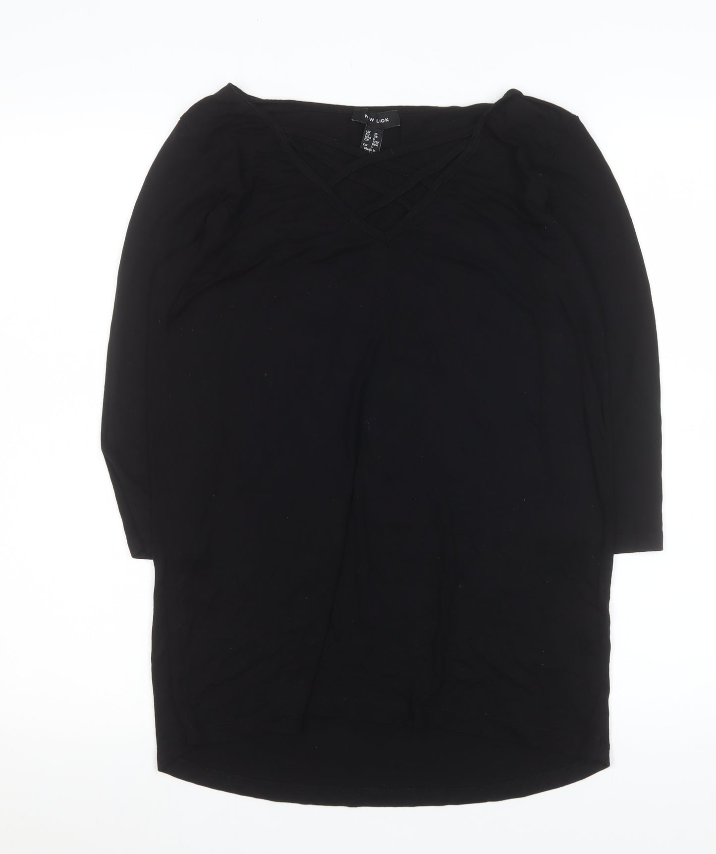 New Look Women’s Black V-Neck 3/4 Sleeve Basic Stretch Top UK 10