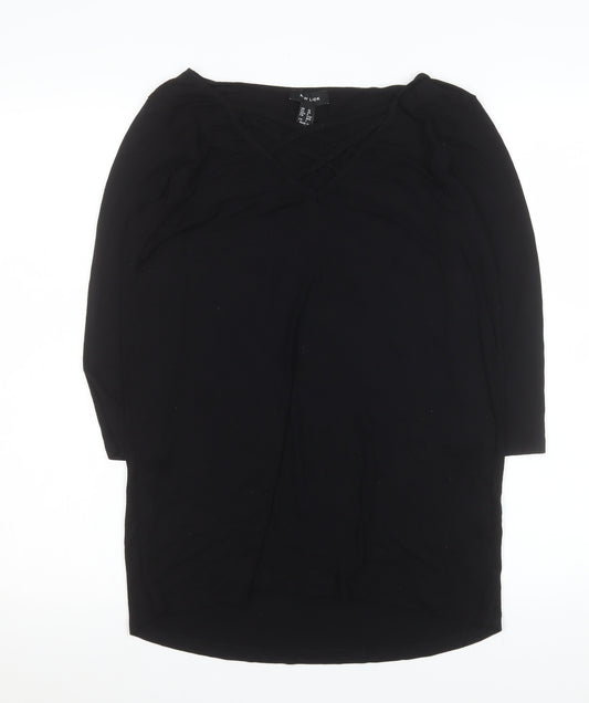 New Look Women’s Black V-Neck 3/4 Sleeve Basic Stretch Top UK 10