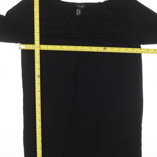 New Look Women’s Black V-Neck 3/4 Sleeve Basic Stretch Top UK 10