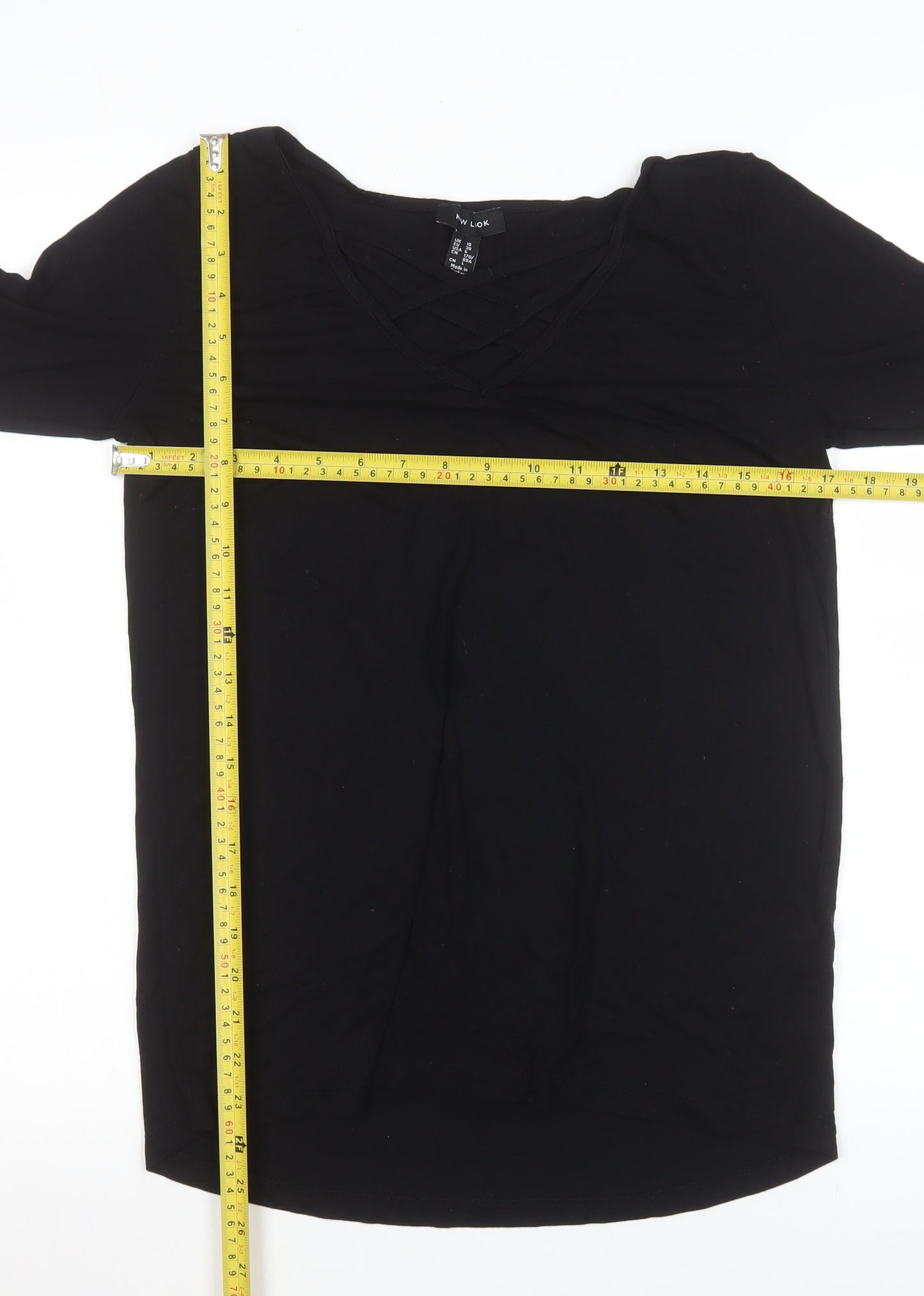 New Look Women’s Black V-Neck 3/4 Sleeve Basic Stretch Top UK 10