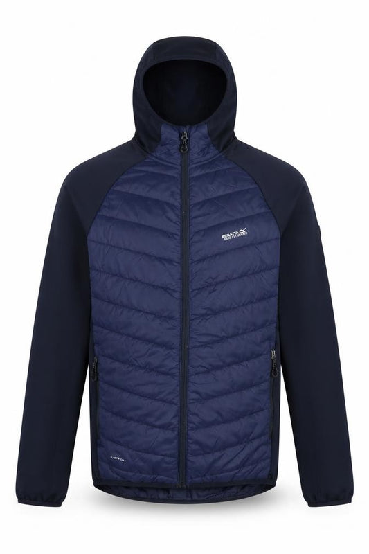 Front view of Regatta Men Blue Softshell Hooded Outdoor Jacket, size S