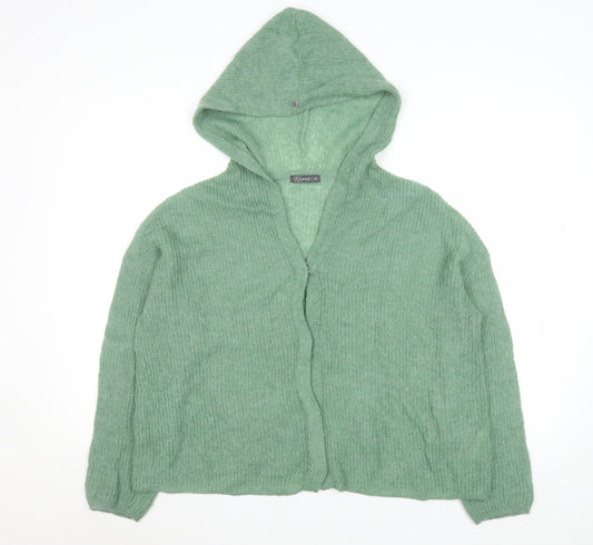 Nile Womens Green Hooded Knit Cardigan M Relaxed Fit