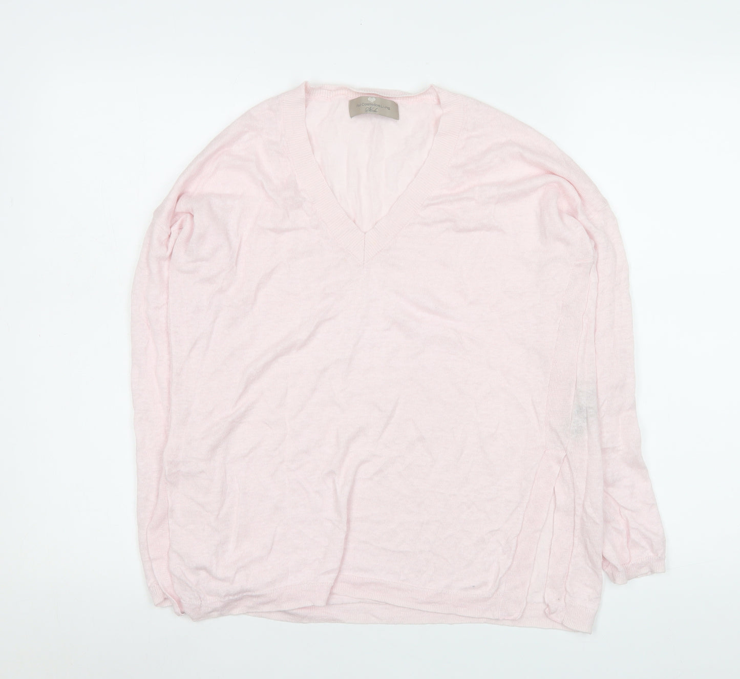 Paul Costelloe Living Women’s Blush Pink Linen V-Neck Long Sleeve Top Size S