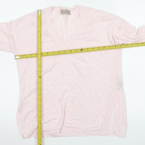 Paul Costelloe Living Women’s Blush Pink Linen V-Neck Long Sleeve Top Size S