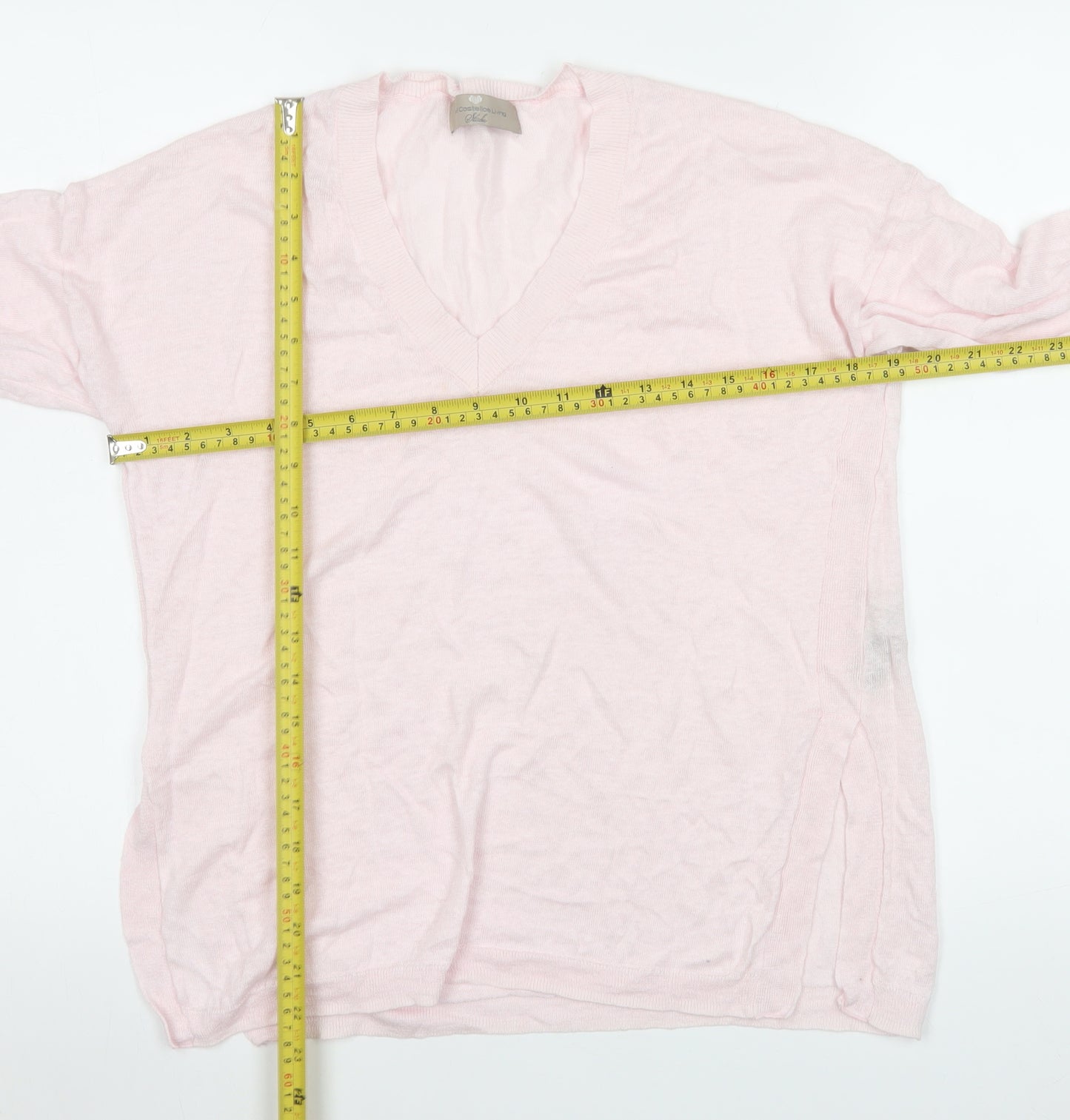 Paul Costelloe Living Women’s Blush Pink Linen V-Neck Long Sleeve Top Size S
