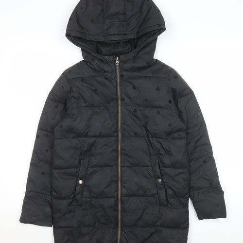 Country Road Girls Black Polka Dot Quilted Puffer Coat Hooded 10-11 Years