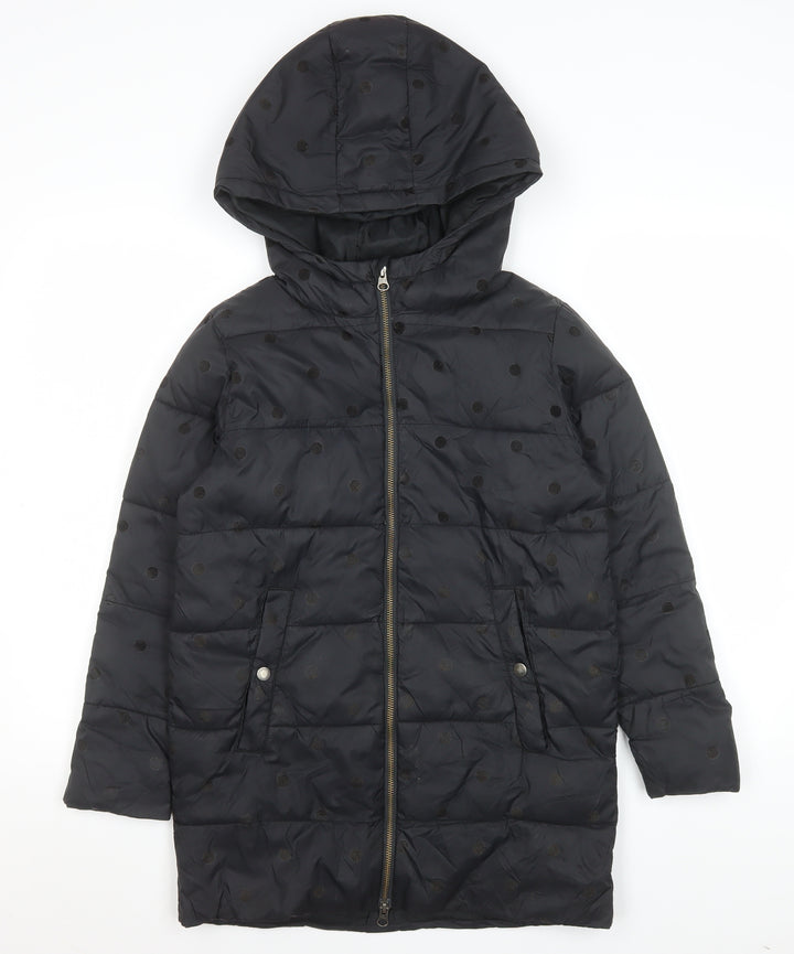 Country Road Girls Black Polka Dot Quilted Puffer Coat Hooded 10-11 Years