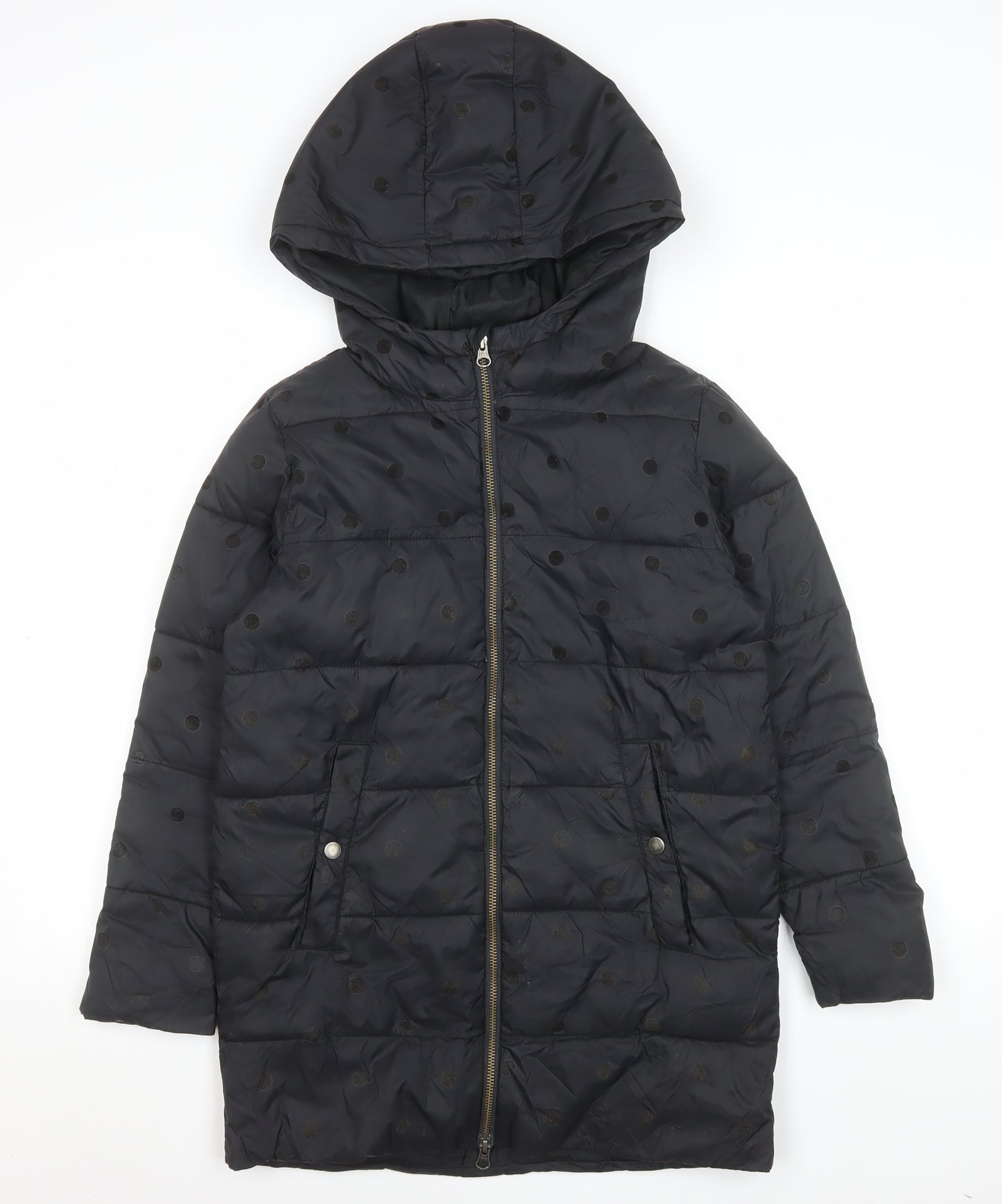 Country Road Girls Black Polka Dot Quilted Puffer Coat Hooded 10-11 Years