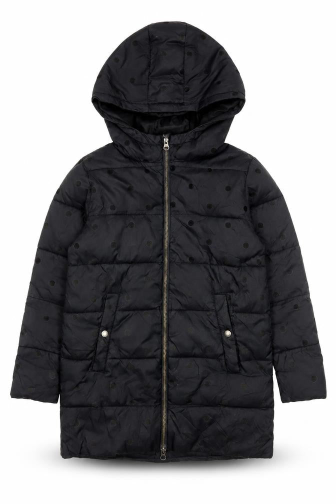 Country Road Girls Black Polka Dot Quilted Puffer Coat Hooded 10-11 Years