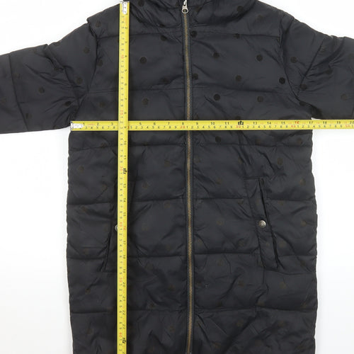 Country Road Girls Black Polka Dot Quilted Puffer Coat Hooded 10-11 Years
