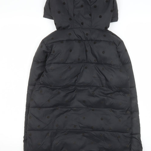 Country Road Girls Black Polka Dot Quilted Puffer Coat Hooded 10-11 Years