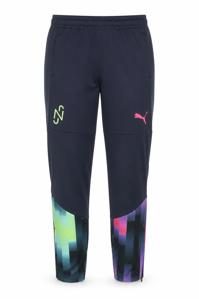 Front view of Puma women’s navy multicoloured drycell jogger trousers, size UK 13-14y