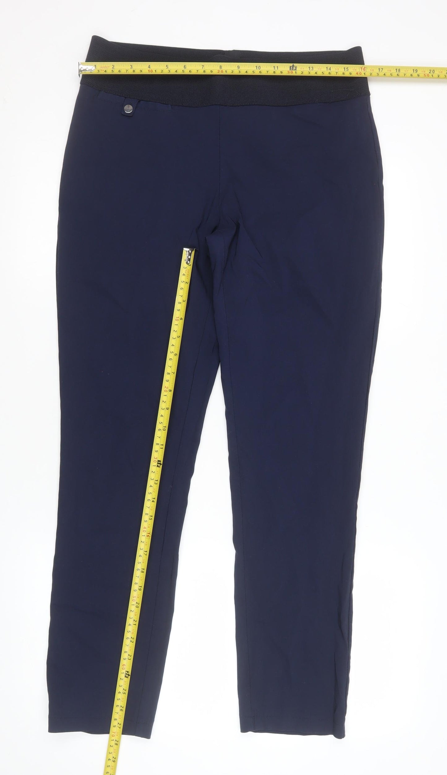 Kelly & Grace Women Blue Size 14 Stretch Trousers with Elastic Waist