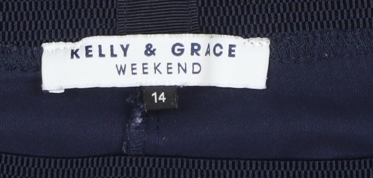 Kelly & Grace Women Blue Size 14 Stretch Trousers with Elastic Waist