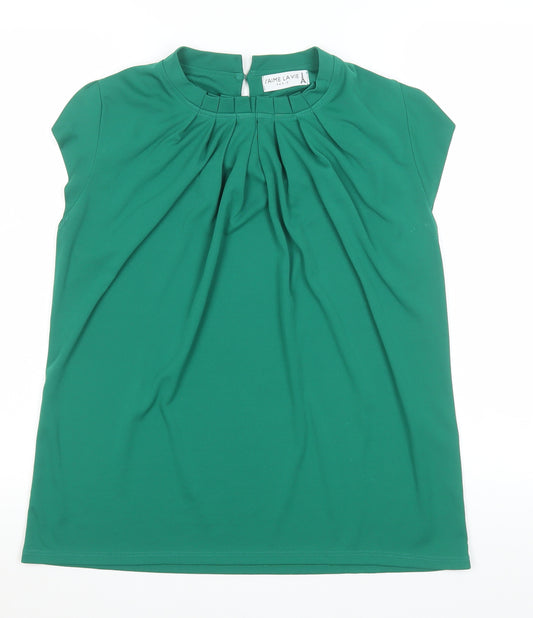 J'aime Lavie Women Green High Neck Pleated Tunic Blouse Size 12