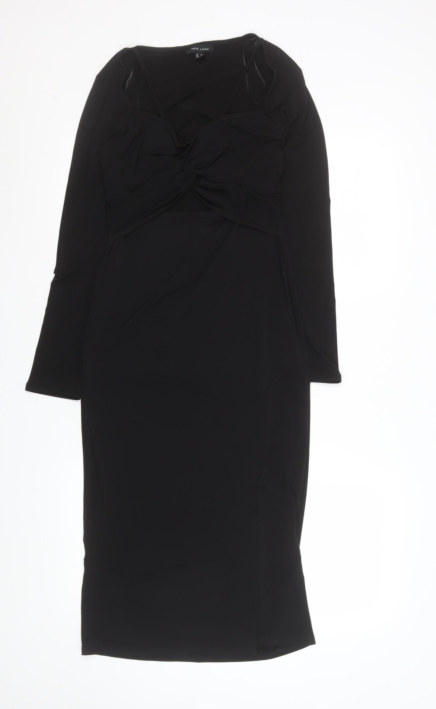 New Look Women’s Black Bodycon Midi Dress Size 12 Long Sleeve Party