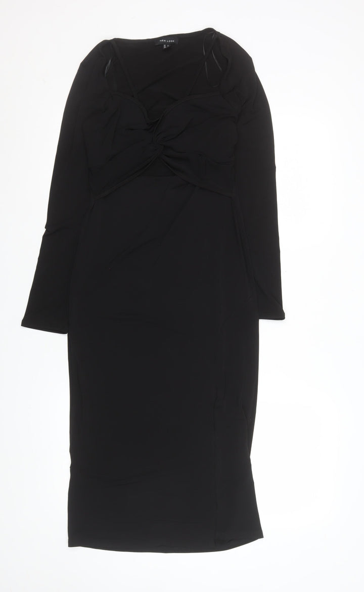 New Look Women’s Black Bodycon Midi Dress Size 12 Long Sleeve Party