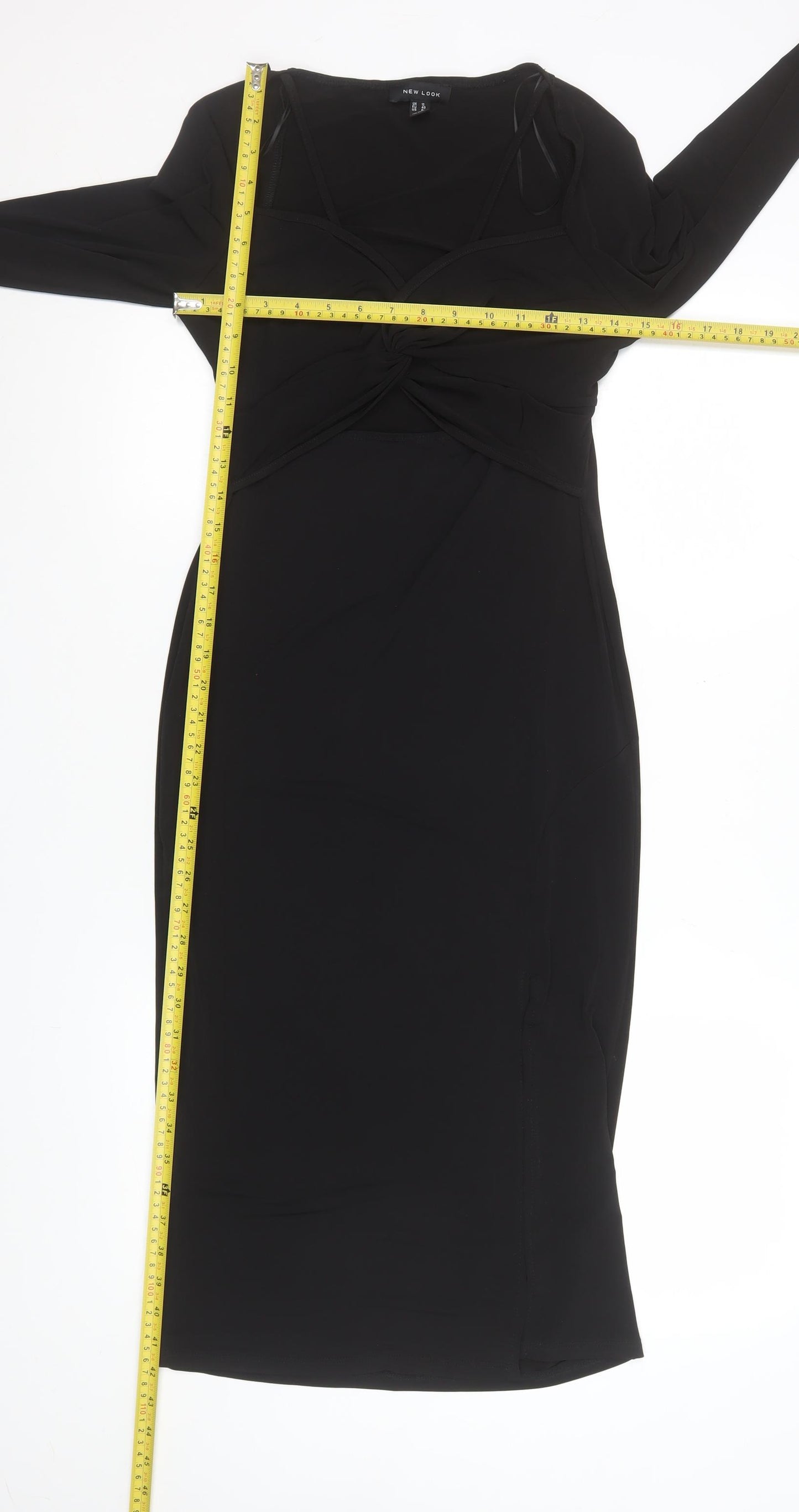 New Look Women’s Black Bodycon Midi Dress Size 12 Long Sleeve Party