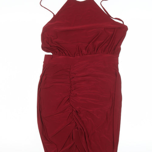Edge Women's Red Halter Bodycon Ruched Stretch Dress Size 12
