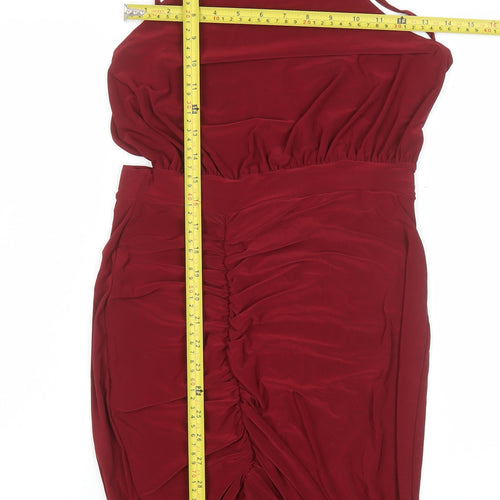 Edge Women's Red Halter Bodycon Ruched Stretch Dress Size 12