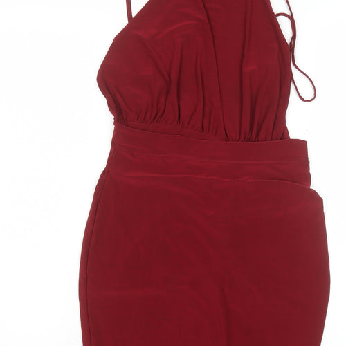 Edge Women's Red Halter Bodycon Ruched Stretch Dress Size 12