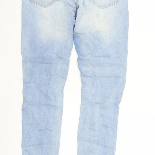 boohooMAN Men’s Blue Distressed Skinny Jeans 30W 32L Light Wash Art Print