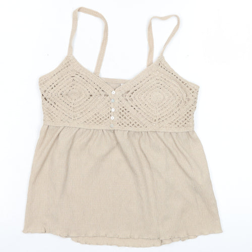 Stradivarius Womens Beige Crochet Camisole Tank Top Size 12
