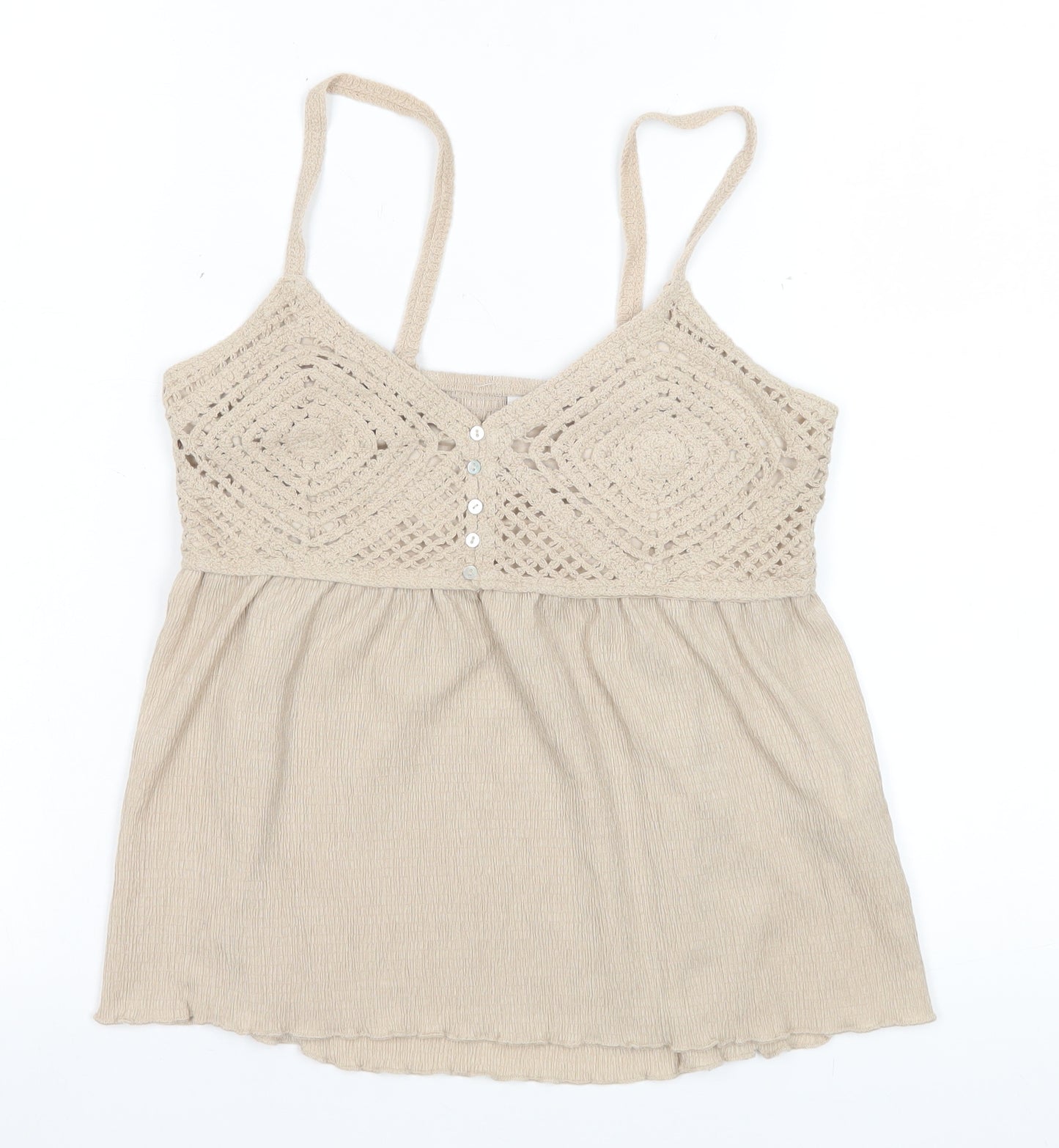 Stradivarius Womens Beige Crochet Camisole Tank Top Size 12