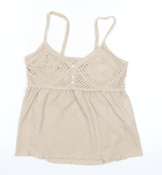 Stradivarius Womens Beige Crochet Camisole Tank Top Size 12