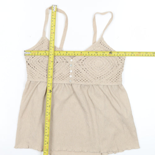 Stradivarius Womens Beige Crochet Camisole Tank Top Size 12