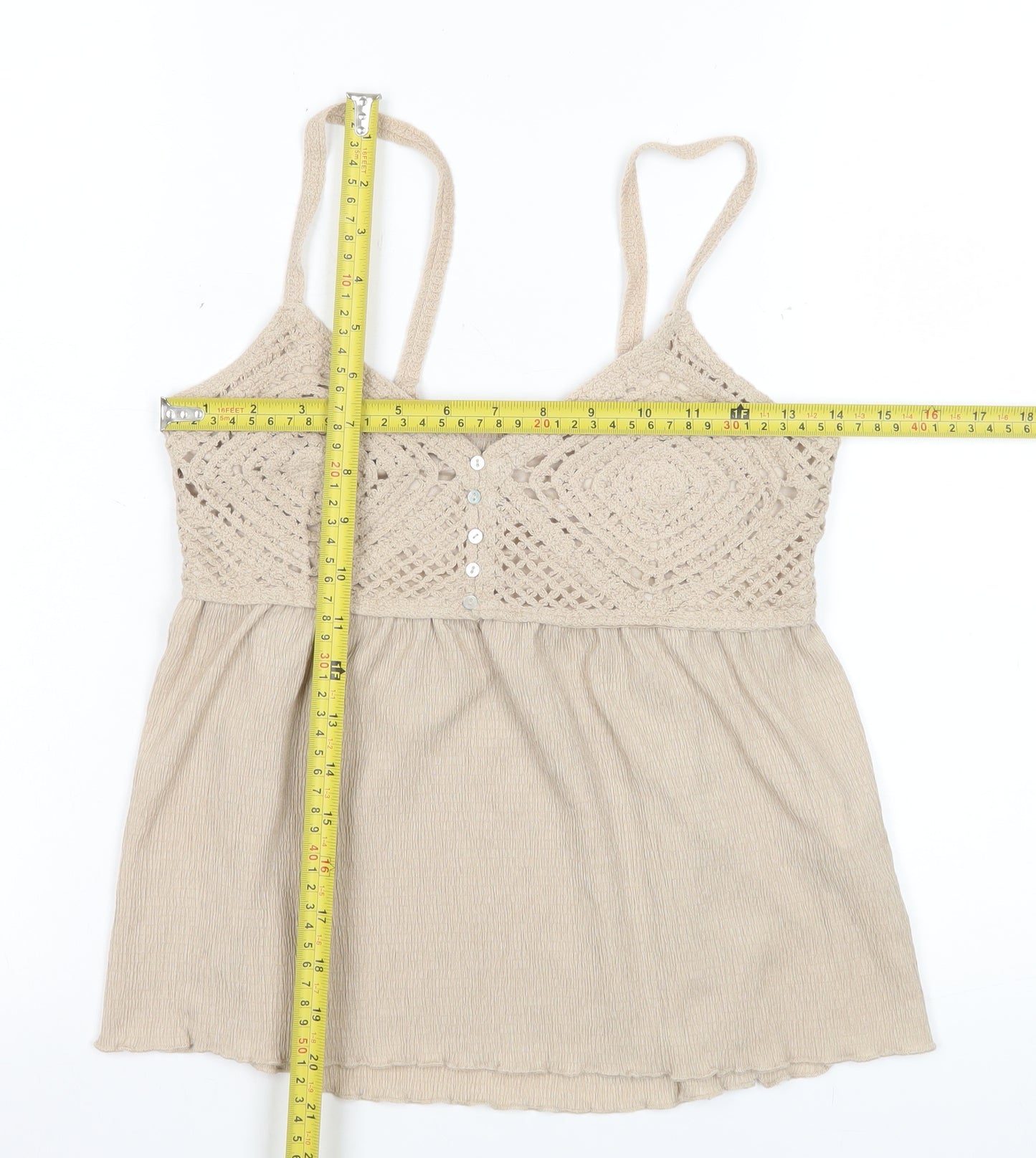 Stradivarius Womens Beige Crochet Camisole Tank Top Size 12