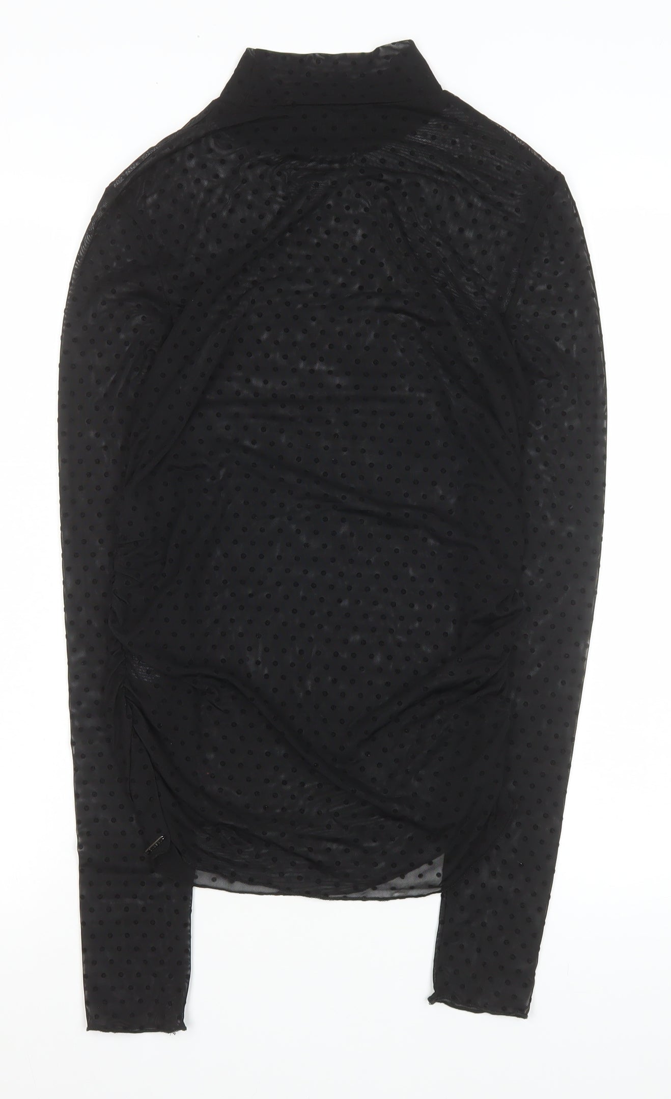 Diesel Womens Black Mock Neck Sheer Ruched Mesh Polka Dot Blouse Size M